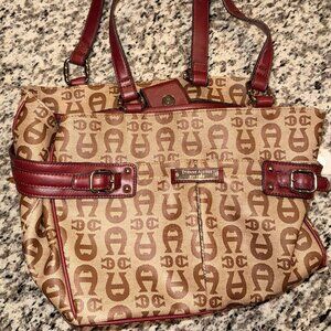 Vintage Etienne Aigner Monogram Tote Bag Y2K Brown Logo Canvas Leather